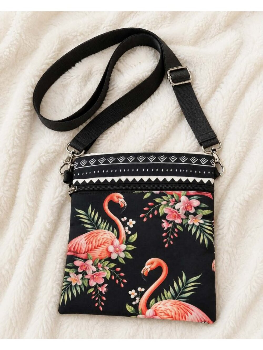 Flamingo Floral Crossbody Bag with Adjustable Strap